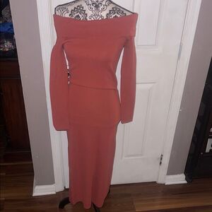 Bardot Off-Shoulder Rust Dress